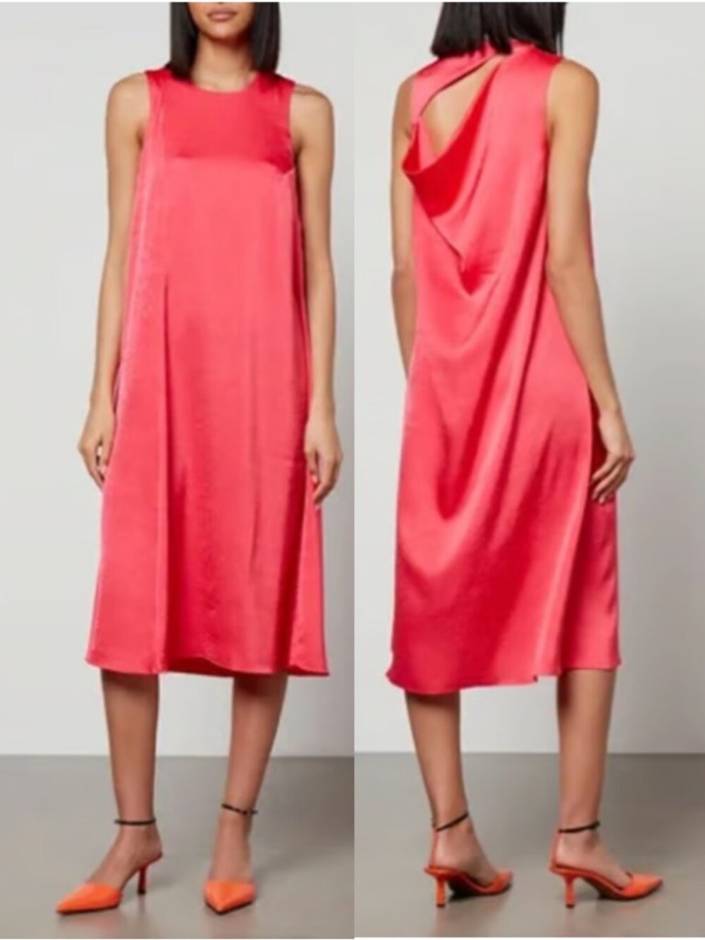 Baum Und Pferdgarten Amami Cutout Drape Satin Dress, Red Hot Coral EU 36 US 4 S